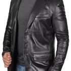 Classic black leather blazer jacket for men, perfect for formal and casual looks.