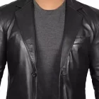 Classic black leather blazer jacket for men, perfect for formal and casual looks.