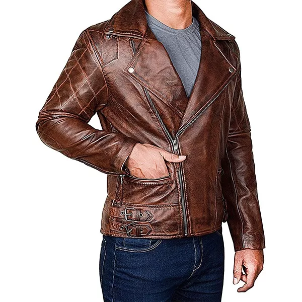 Rugged, durable, and stylish—this distressed leather jacket is a must-have. #LeatherFashion