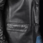 Stylish men's black leather blazer, crafted from high-quality materials.