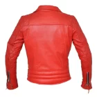 Close-up of the Brando red biker jacket’s detailing and zippers