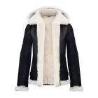 Front view of the women’s aviator flying pilot leather jacket with fur collar