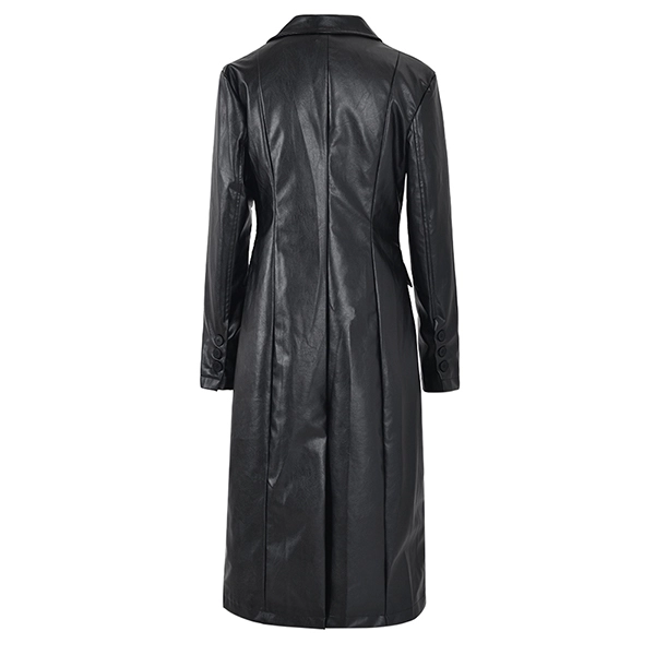 Perfectly tailored women’s black leather coat for a sleek look