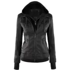 Women's Betty black bomber jacket with removable hoodie displayed on a mannequin