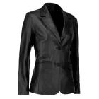 Stylish black leather blazer for women paired with casual wear