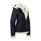 Close-up of the detailing on the women’s aviator flying pilot leather jacket