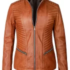 womens biker style casual brown leather jacket