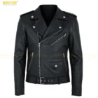 Front view of men asymmetrical biker leather jacket - 100% real leather jackets for men