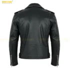 Model wearing men’s asymmetrical biker leather jacket