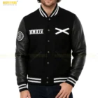 Close-up of XO logo and leather texture on The Weeknd XO Leather Varsity Jacket