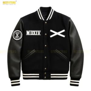 The Weeknd XO Leather Varsity Jacket – Front View, Genuine Leather, Unisex Fit