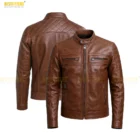Men’s Distressed Leather Jacket Outdoor Style. Outdoor look of the men’s distressed brown leather jacket. Men wearing a distressed brown leather jacket outdoors, showcasing rugged vintage style and comfortable tailored fit