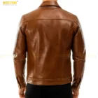 Men’s handmade brown leather jacket angled back view