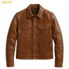 Men’s handmade brown leather jacket crafted from genuine lambskin – premium vintage finish