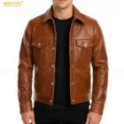 Men’s handmade brown leather jacket front view