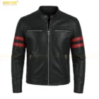 Side view showing red stripe detail and tailored fit