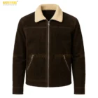 Front view of Rick Grimes suede jacket inspired by The Walking Dead, rugged brown distressed suede leather with zipper closure and tailored fit