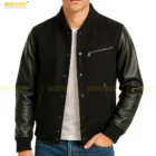 Side view of 90’s Ruffhouse Records bomber jacket showing sleeve detail and ribbed cuffs