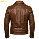 Side View Distressed Dark Brown Quilted Leather Jacket. Side angle of men’s diamond-quilted distressed leather jacket in dark brown showing handcrafted texture, reinforced stitching, and premium moto-style craftsmanship.