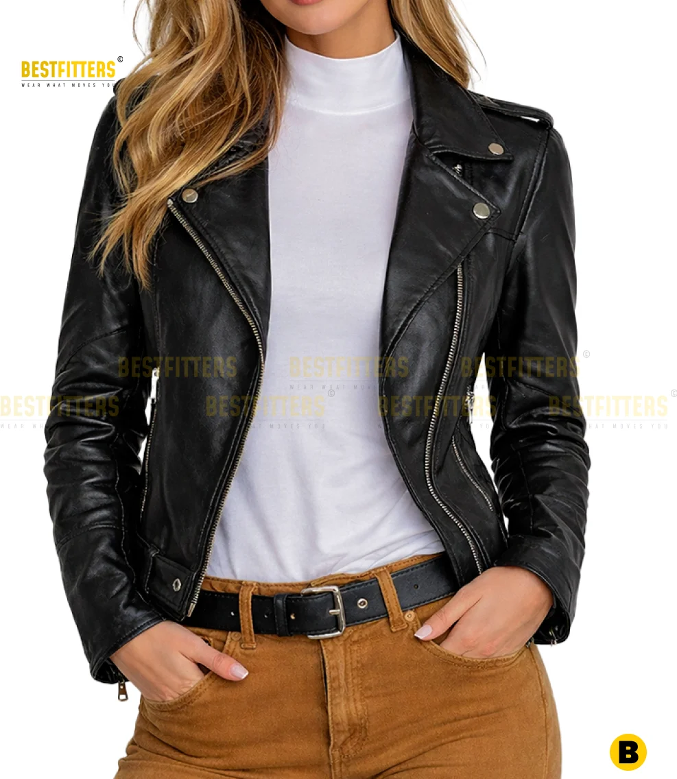 Premium Black Leather Motorcycle Jacket for Women