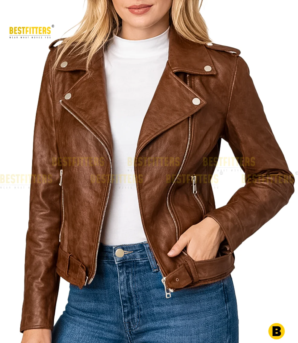 Premium Brown Leather Motorcycle Jacket for Women