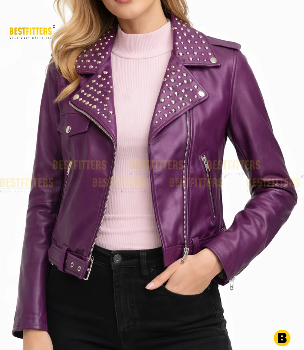 Premium Purple Leather Motorcycle Jacket for Women